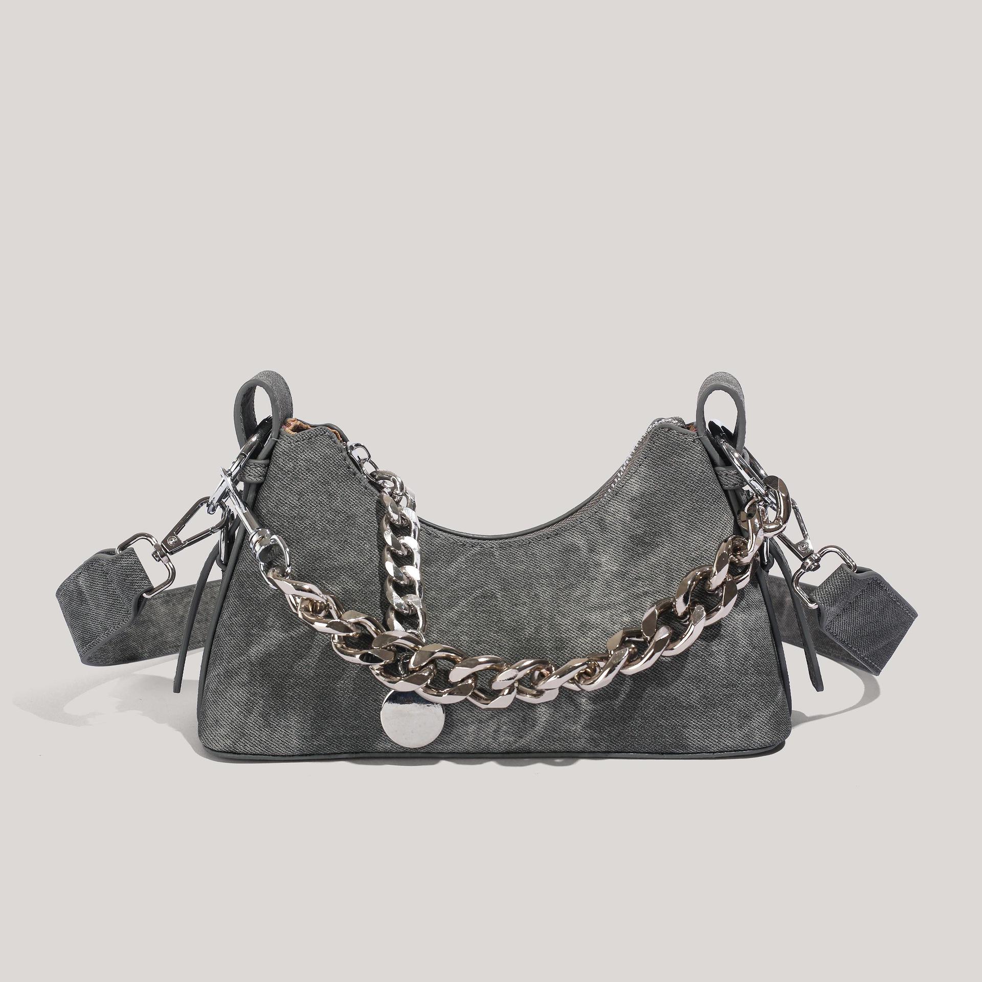 

Винтажная джинсовая сумка-багет на цепочке кроссбоди Осень/Зима 2025 серый