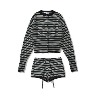 European & American Style 2025 Striped Cardigan Sweater & Shorts Set