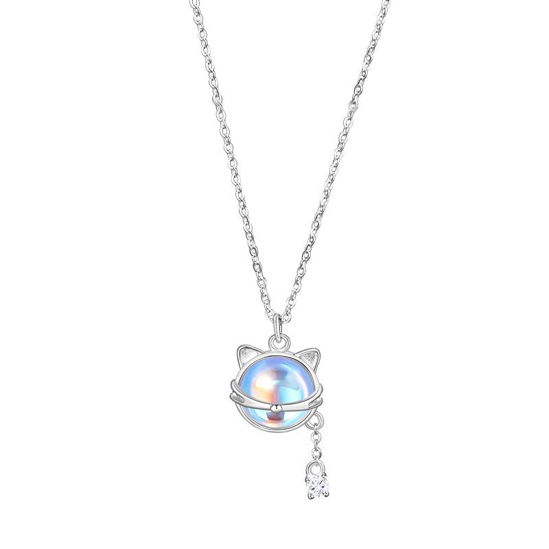 Moonlight Cat Necklace Female Niche Exquisite Temperament Versatile Moonlight Stone High-End Design Pendant Female Quality