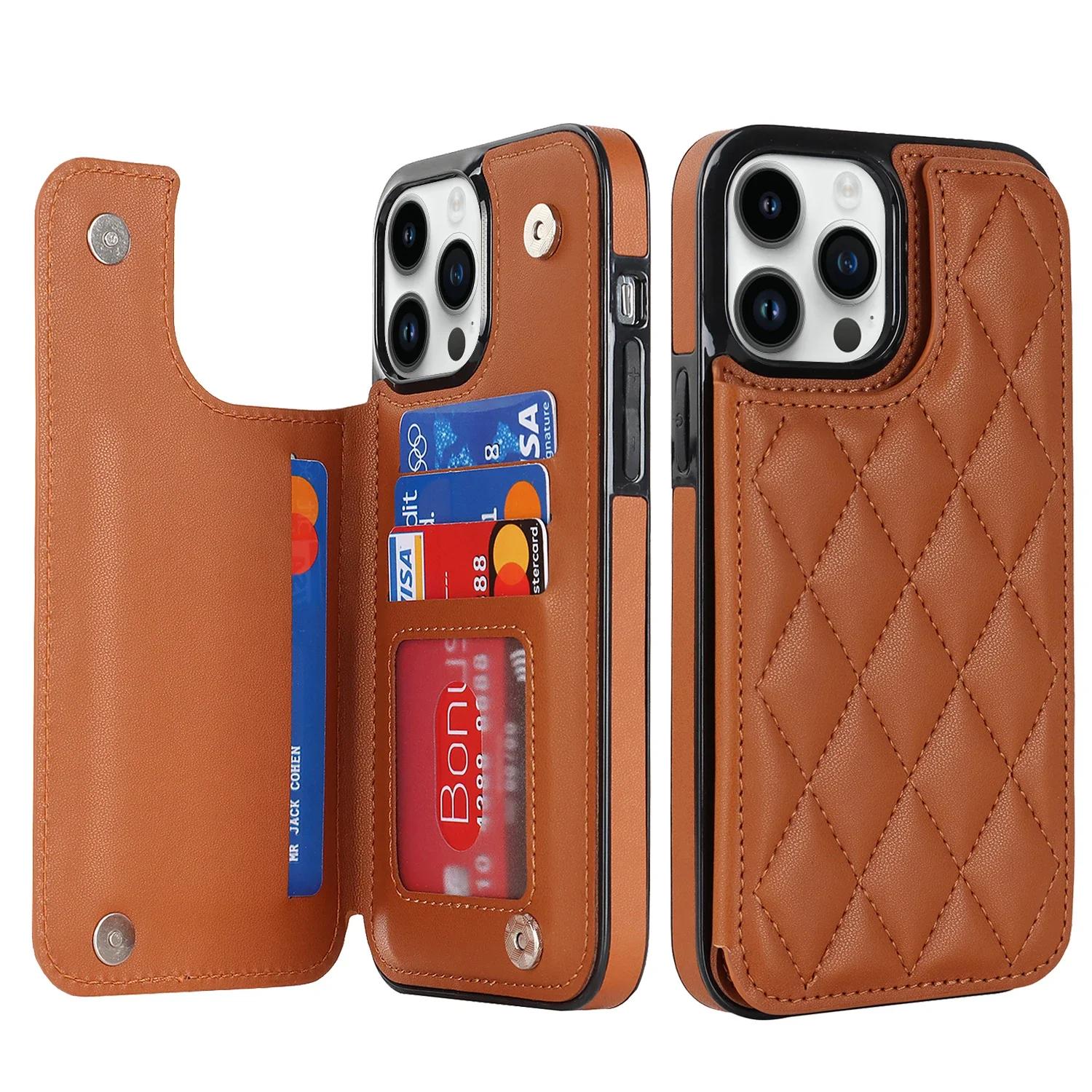 

Розкішний шкіряний гаманець-чохол для iPhone 15 14 13 12 Mini Flip 11 Pro XR XS Max X 7 8 Plus SE 2022 З кишенею для карток Сумка-гаманець Чохол Fundas For iPhone 14ProMax коричневий