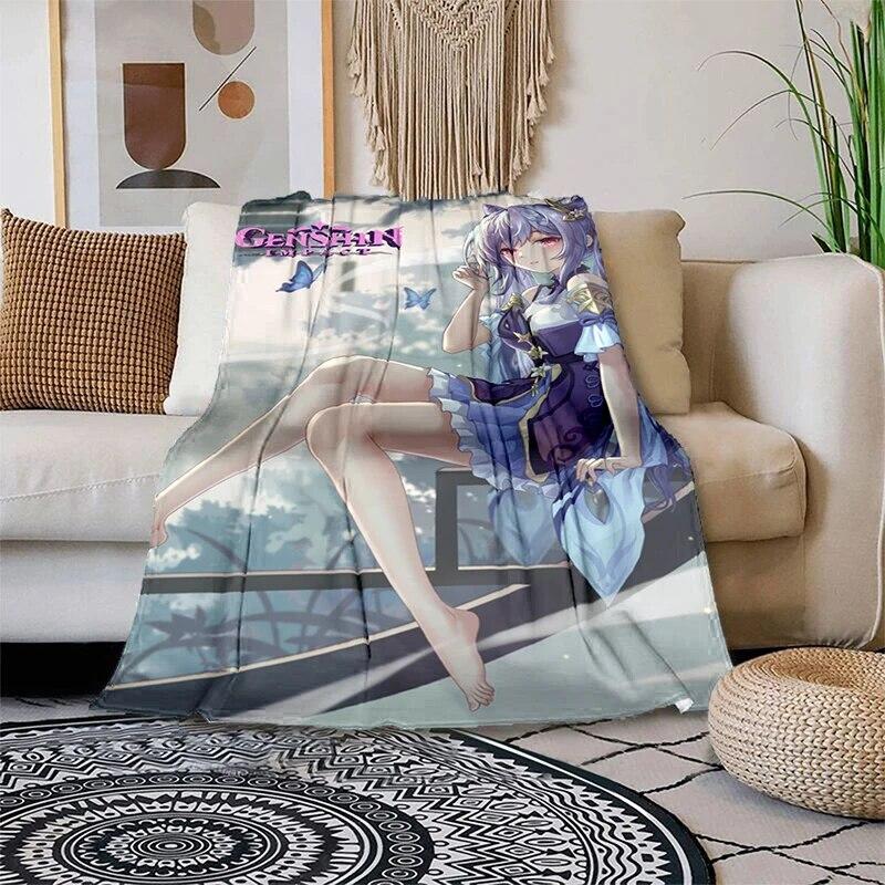 Genshin Impact Měkká plyšová rozkládací pohovka házecí kreslený moderní flanelový povlak na deku Gedruckt Bettdecke Geschenk piknikové deky