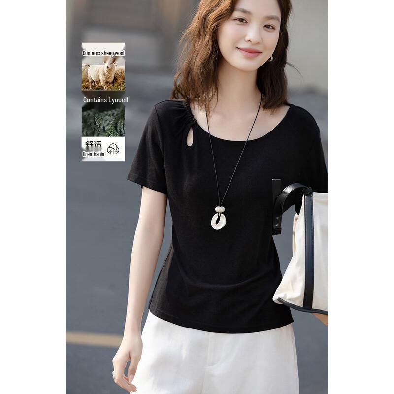 Dmana Women s Wool Lyocell Blend Round Neck T-Shirt S