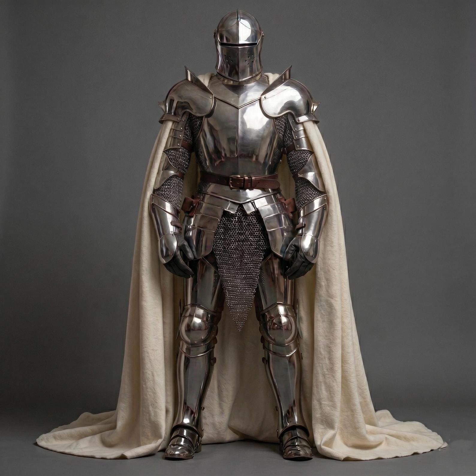 Medieval Knight Full Body Armor Suit with White Cloak Handmade Steel Plate Armor LARP Cosplay Warrior Costume
