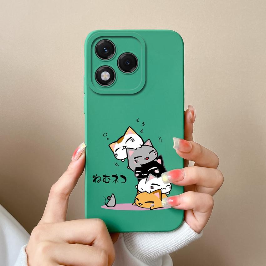 Für Huawei Honor X6b 400 Lite X9c X7c X60 X5b X8 X8c Schöne Katze Eule Muster Quadrat Weiche Flüssigkeit Silikon Anti Fingerprint Shell Für Huawei Stoßstange Abdeckung