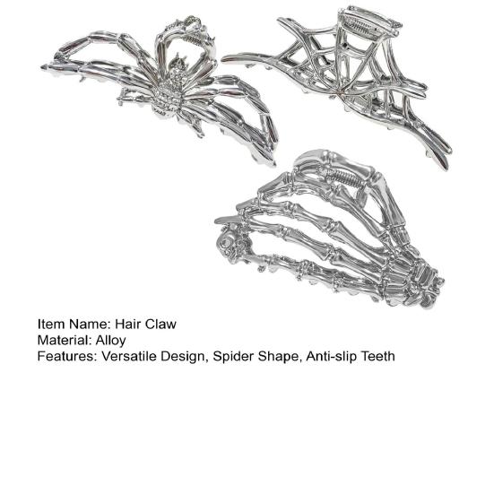 3Pcs Women Hair Claws Spider Bat Skull Hand Shape Hair Clips Anti-slip Teeth Back Head Hair Barrettes Hair Styling Accessories