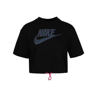 Sportswear Icon Classic Logo Print Drawstring Cropped Short Sleeve T-Shirt Women Tops Black CJ2276-010