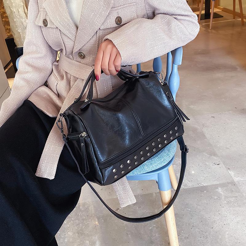 Soft Leather Bost Shoulder Crossbody Top Handle Bag Women Fashi Trendy Versatile Mature Handbag