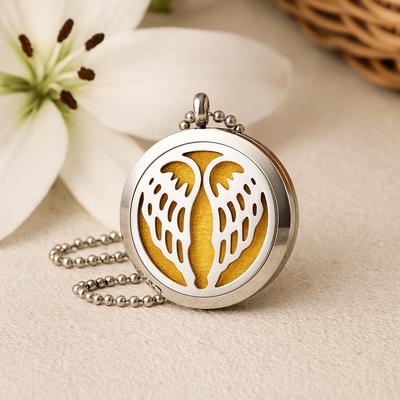 Essential Oil Diffuser Locket Necklace Angel Wings 30mm