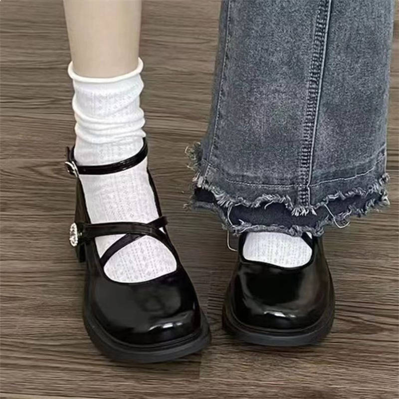 Autumn new college style small leather shoes French Mary Jane shoes high heel thick heel with skirt jk single shoes women