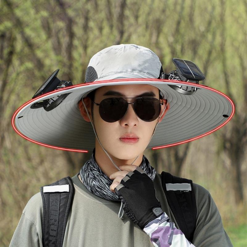 Fishing Hat for Adult with USB Cooling Fan Solar Powered Fan Hat Waterproof Sun Protective Hat for Outdoor Activity