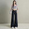 Spice girl high waist slightly pulled jeans women's spring new small loose and thin without leg flared pants