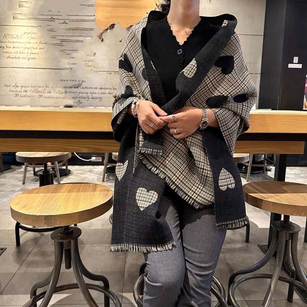 Soft Heart Knitted Scarf Acrylic Fibers Long Thickened Shawl Large Double-sided Scarf  Winter