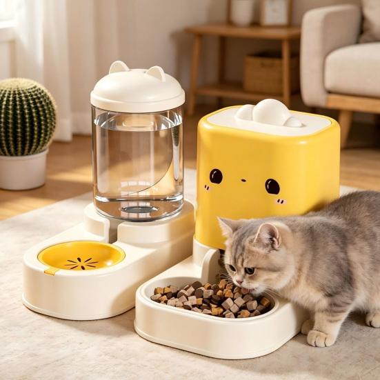 jijijing 2Pcs/Set Automatic Pet Feeders, Cat Food Feeder And Water Dispenser, Large Capacity Dispenser for Indoor Cats