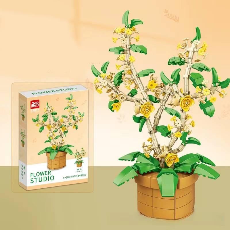 Blocks Building Puzzle Flower Peach Blossom Rose Cherry Blossom Kid Toy Model