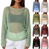Women Long Sleeve Knit Top Loose Fit Hollow Out Mesh Sweater Lightweight Casual Pullover