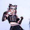 Anime Style Half Face Mask Fox Design Cosplay Accessory with Tassels and Bells for Costume Parties and Themed Events