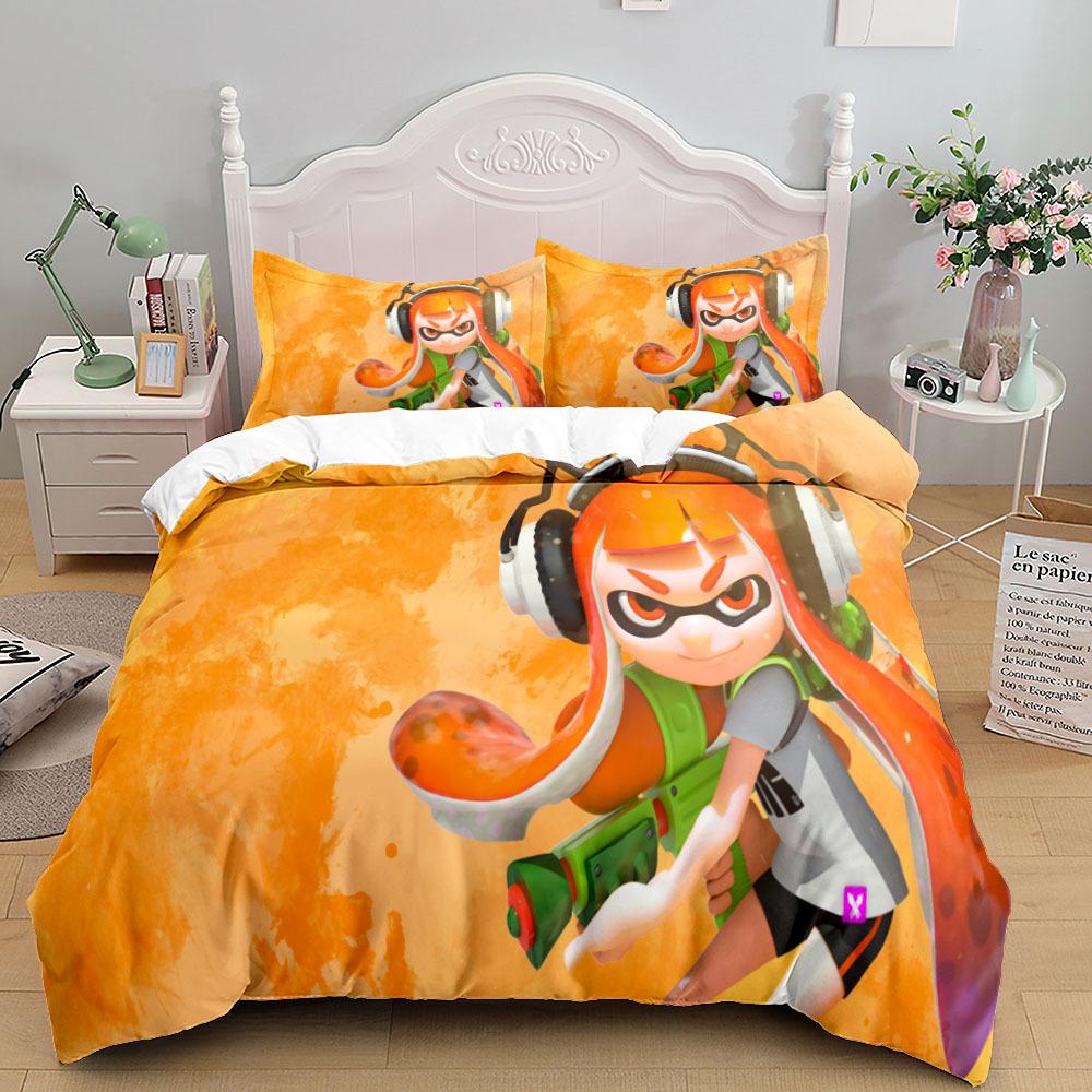 Splatoon Ložní souprava Kreslený bytový textil pro děti Ložní souprava Přikrývka Povlečení do ložnice Queen Dinosauří povlak na přikrývku