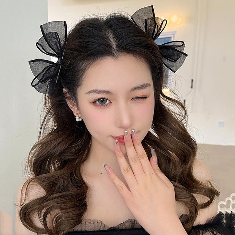 

Lystrfac 2Pcs/Lot Girls Cute Lace Bow Hairpin Side Clips Black Beige Hairgrips Headdress Women Party Festival Hair Accessories