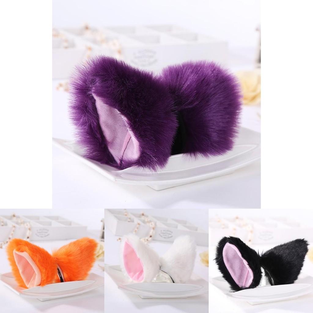Luxurious Faux Fur Cat Fox Long Fur Ears Costume Hair Clip For Halloween Cosplay Parties