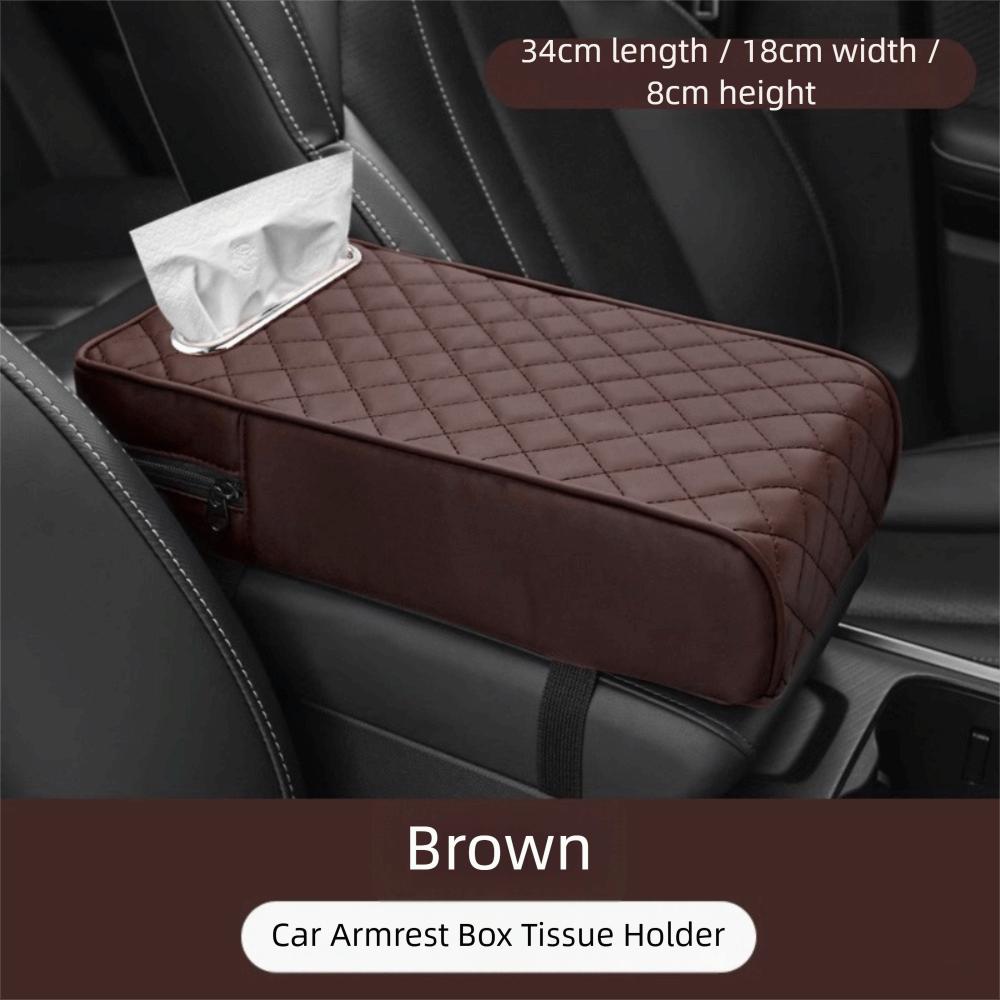 Universal Armrest Box Mat Solid Color Car Decor Car Armrest Box Cover PU Leather Armrest Box Protection Cover