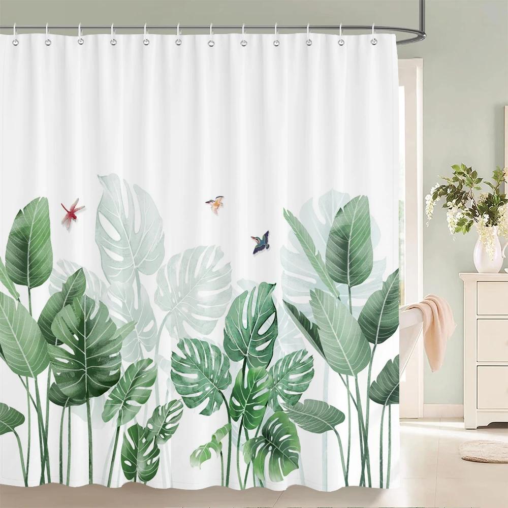 Bathroom Decoration Shower Curtain Tropical Green Plant Leaf Palm Cactus 3D Printing Waterproof Fabric Shower Curtains With Hook