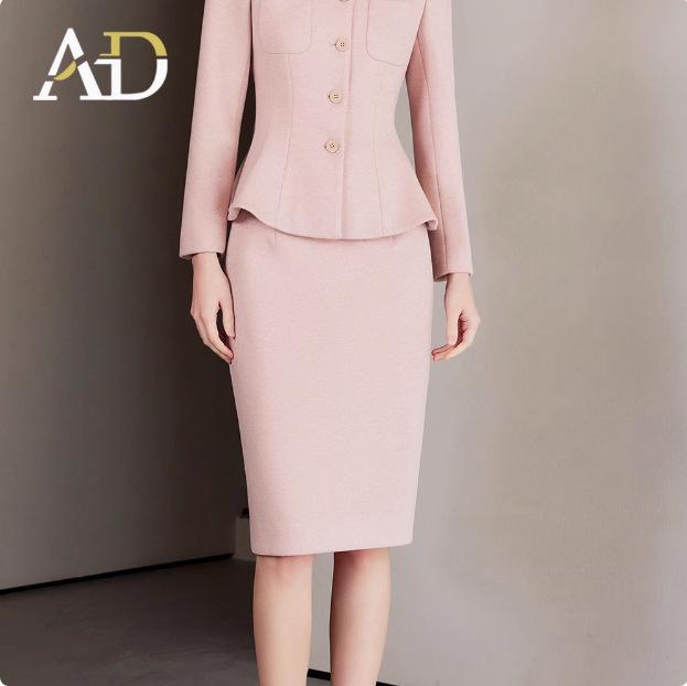 AD Winter Damen High-End Pink Wollmischung Blazer & Hosen Set - Elegantes Professionelles Outfit