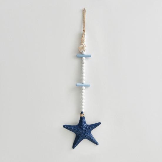 Wooden Starfish Nautical Wall Art Coastal Theme Hanging Wall Decor with Beads And Jute Rope Rustic Beach Room Decor for Living Room Bedroom