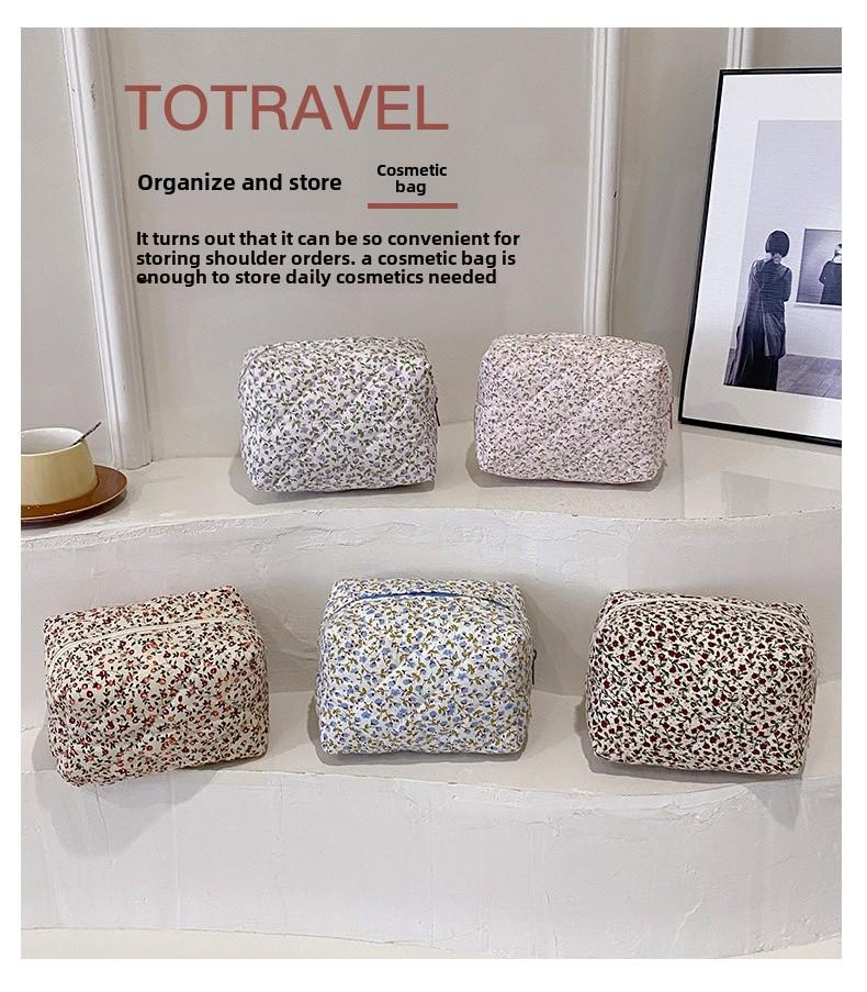 2024 Floral Cotton Cosmetic Bag - Large Capacity, Portable, Hand-Held Storage