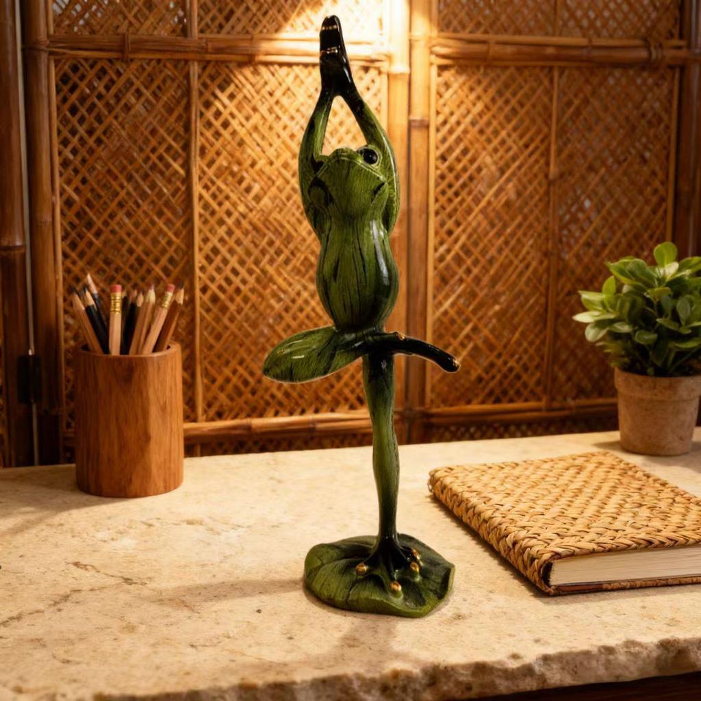 Resin Yoga Frog Ornaments for Office, TV, or Wine Cabinet Decor
