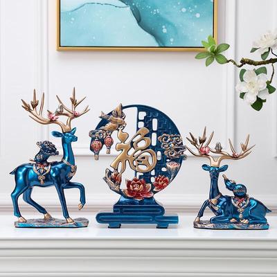 Creative Fu Character Deer Ornament Set for Home Decor - Ideal for Wine Cabinet, Living Room TV Stand, Housewarming or Wedding Gift