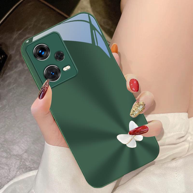 Farbverlauf Schmetterling Blau Für Xiaomi 14 Ultra 13 Lite Redmi Note 13 11 Pro 12 Plus Poco X6 3 Pro F4 6 GT Gehärtetes Glas Handyhülle