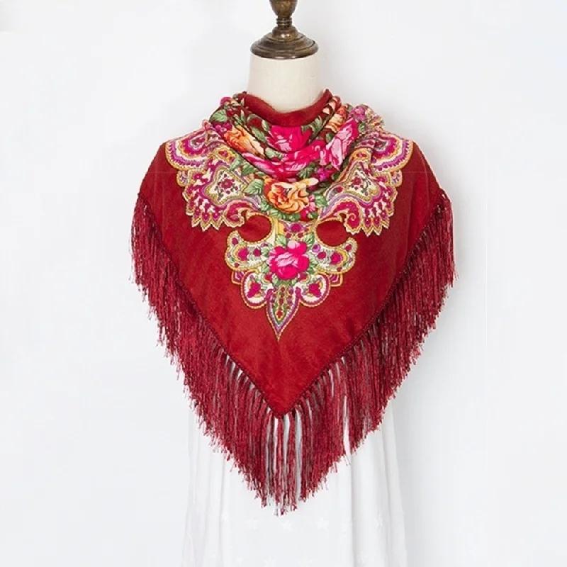 Fashion Big Size Square Scarf Cotton Long Tassel Print Scarf in Spring Winter Shawl for Women Floural