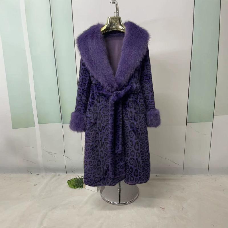 Winter Leopard Print Imitation Mink Jacket Temperament Winter Fashion Extended Shawl Fur Collar Coat Women
