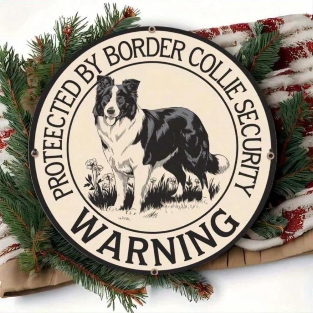 2D Border Collie Guarding Flat Security Metal Wall Art Home Office Garden Decor