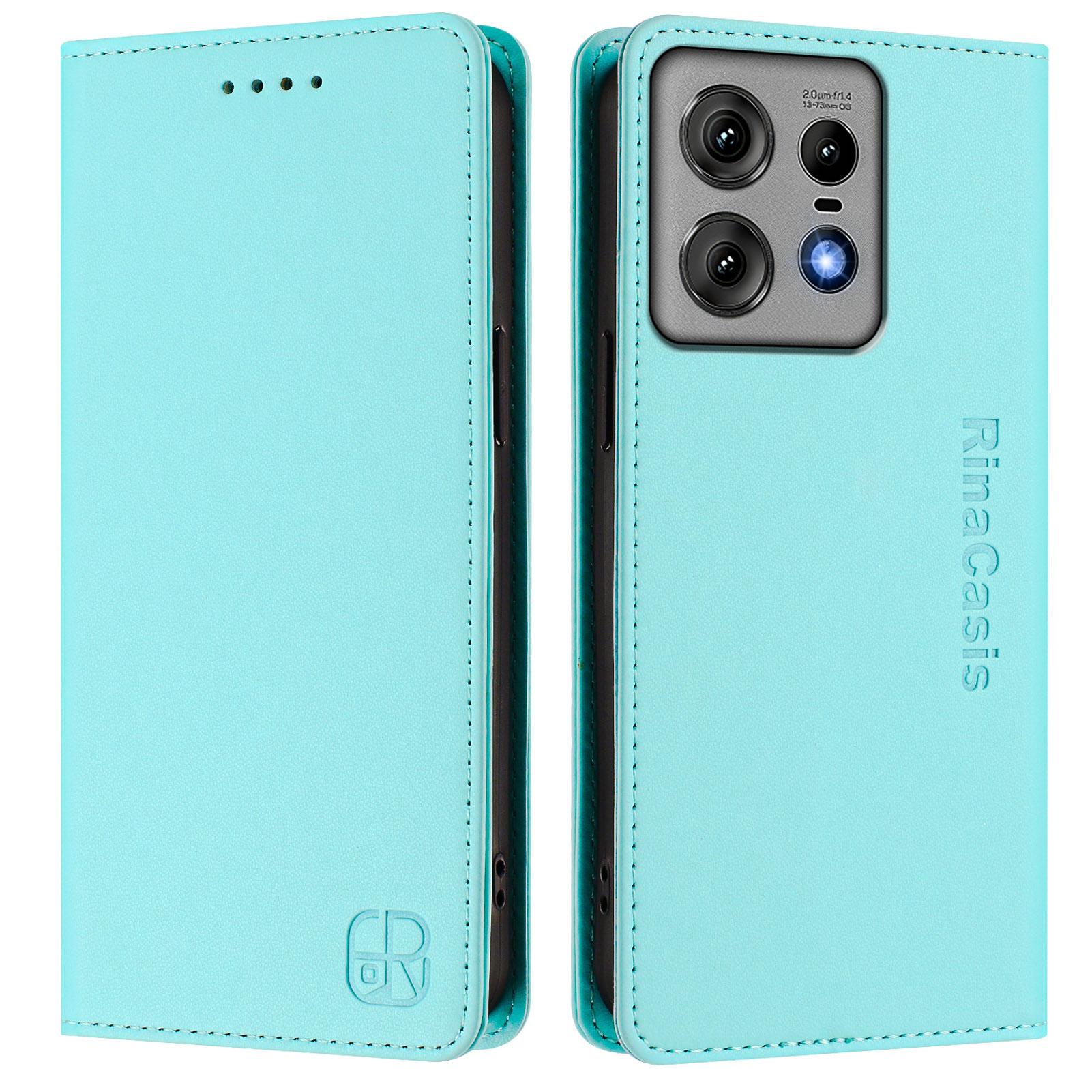 

For Motorola Edge 50 Pro 5G Leather Case RINACASIS RC01 Phone Cover with RFID Blocking Wallet Stand Mint Green