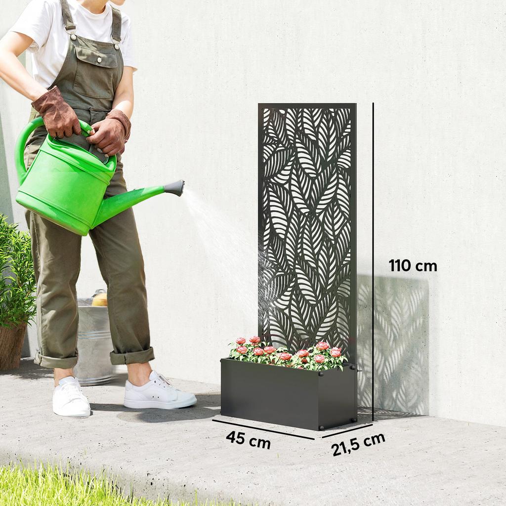 Planter with Trellis, Flower Box, with Privacy Screen, for Climbing Plants, Metal, 45 X 21.5 X 110 Cm, Black