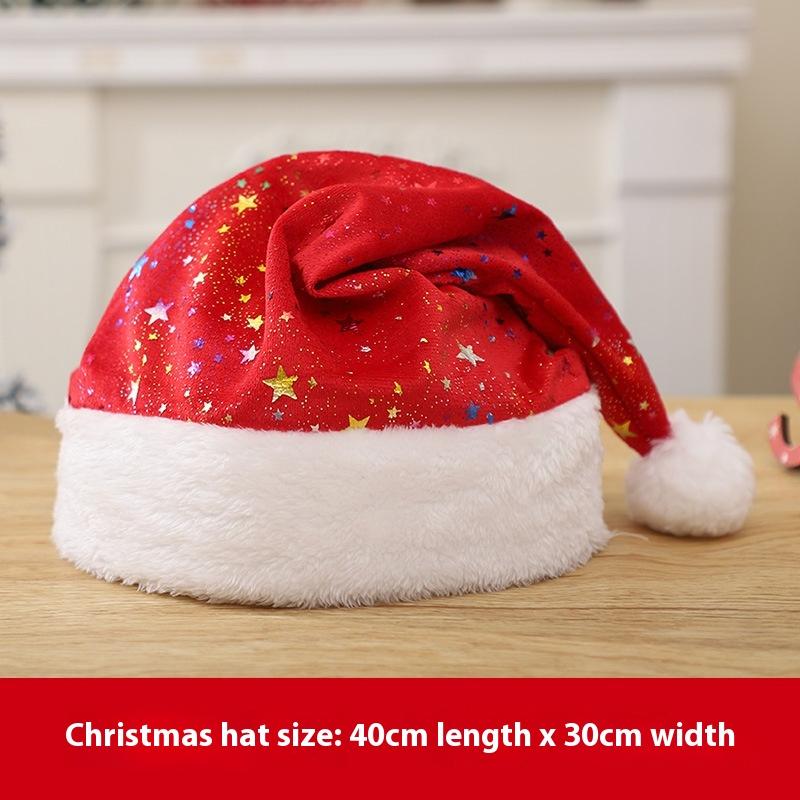Christmas Hat Red Super Soft Bronzing Colorful Stars Adult Hat Christmas Holiday Party Dress Up