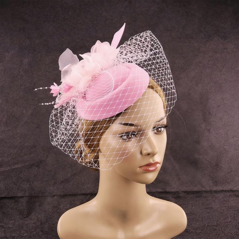 Elegant Feathered Flower Fascinator Hat for Women Cocktail Party Wool Fedoras Hat For Masquerade Parties Dressingup
