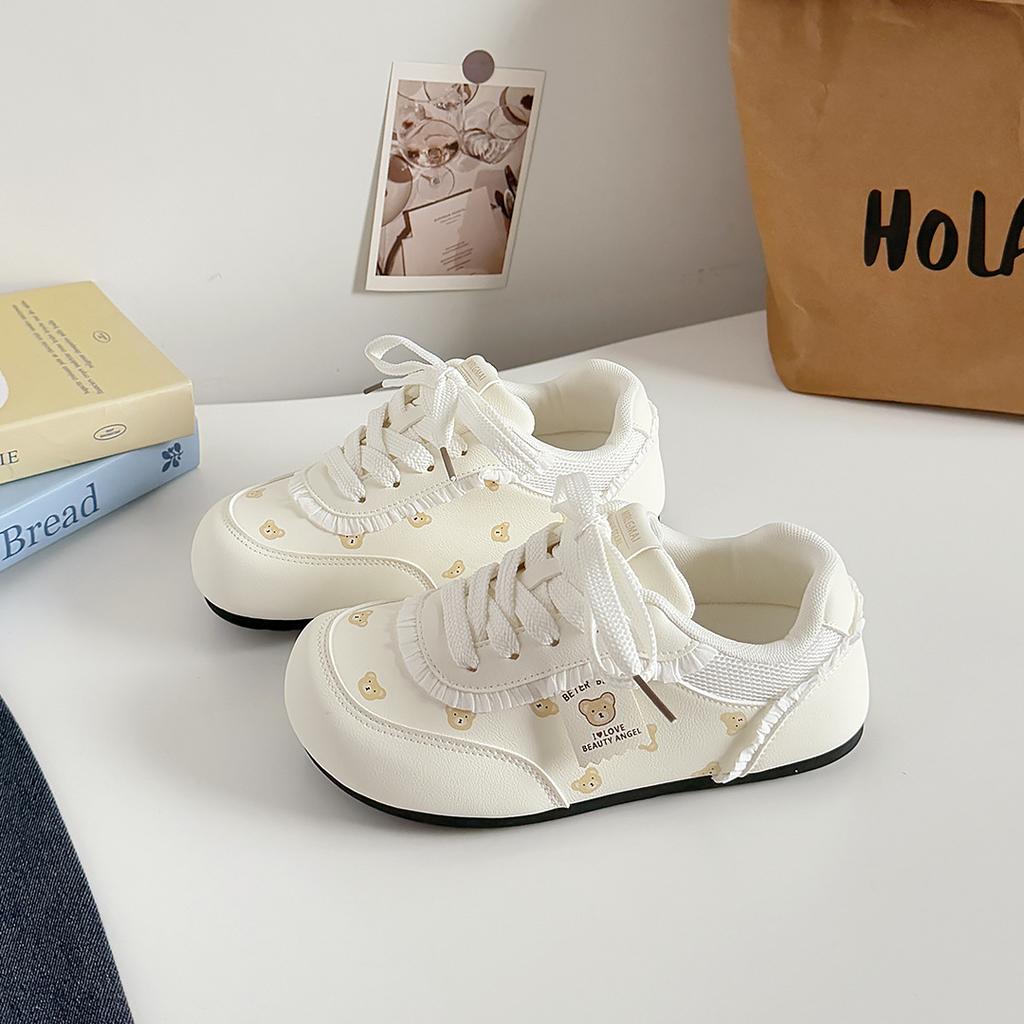 Fashion Autumn Women Casual Sports Shoes 2025 Comfortable Anti Slip Outdoor Vulcanized Shoes Bear Lace Up Fashion Running Flat Shoes