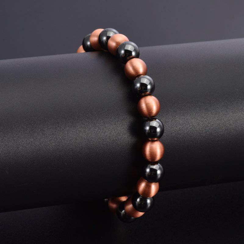 Unisex Pure Red Copper Black Magnetic Bead Bracelet - Single Circle Round Bead Jewelry Gift.