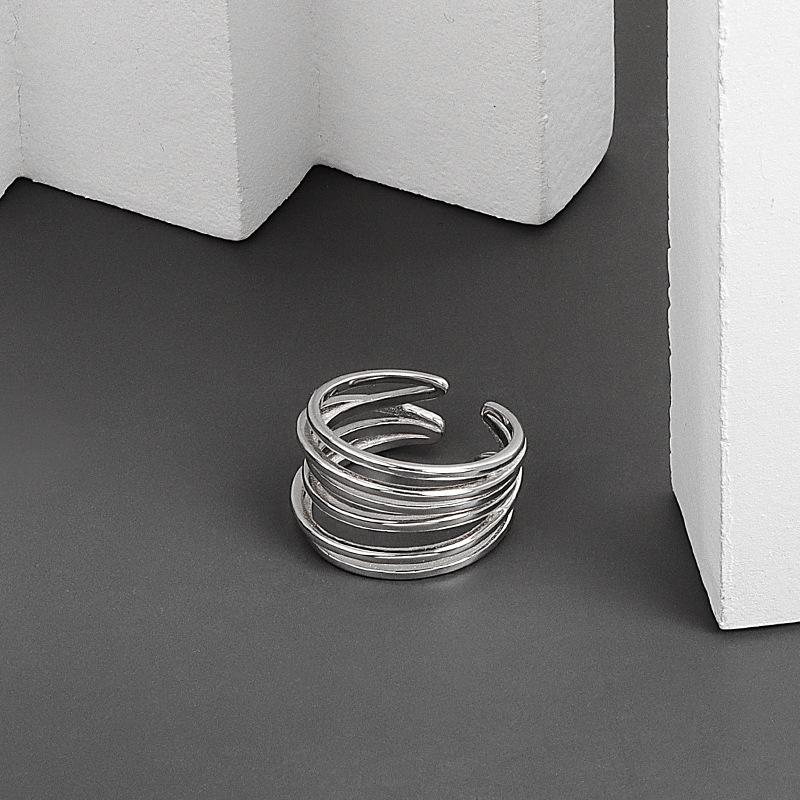 VENTFILLE 925 Sterling Silver Rings For Women Retro Simple Hollow Out Multilayer Wrap Intersection Open Jewelry Dropshipping