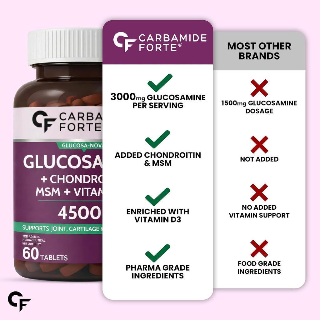 Carbamide Forte Glucosamin Tabletten zur Gelenkunterstützung mit Vitamin D3, Chondroitin & MSM - 60 Tabletten für die tägliche Mobilität