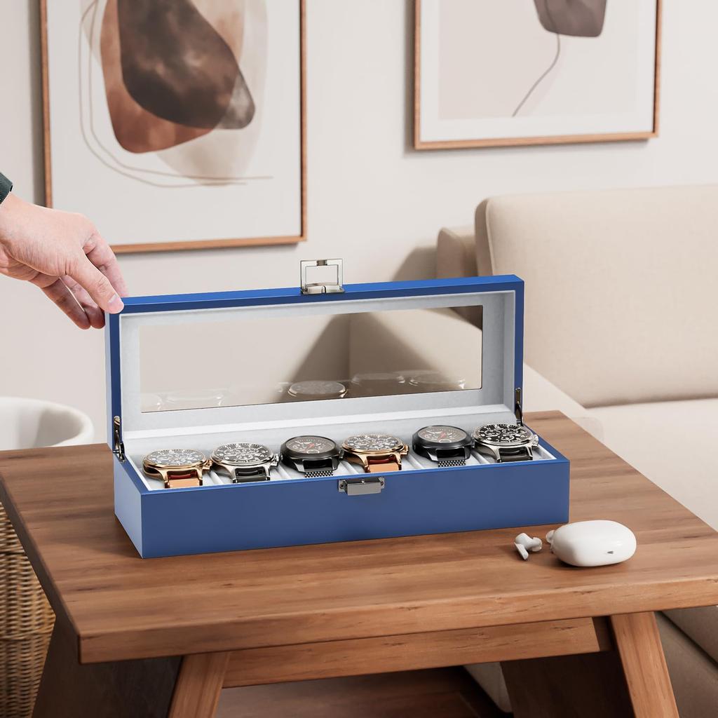 ProCase Wooden Watch Watch Display Case with Glass Lid Men's Box, 6-Slot