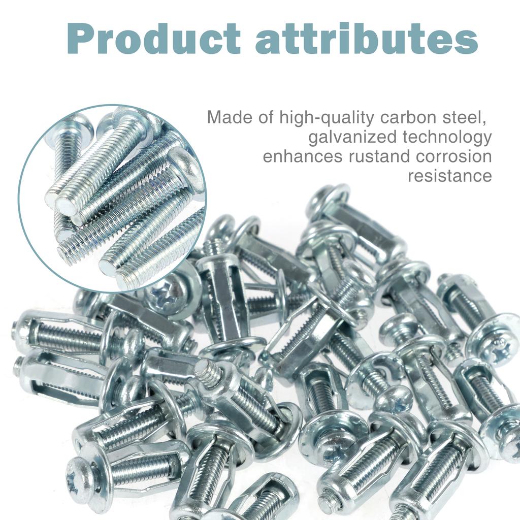 80PCS Carbon Steel Petal Shape Rivet Nut Expansion Screw Jack Nut Kit Hollow Wall Fixing Expansion Anchor Threaded