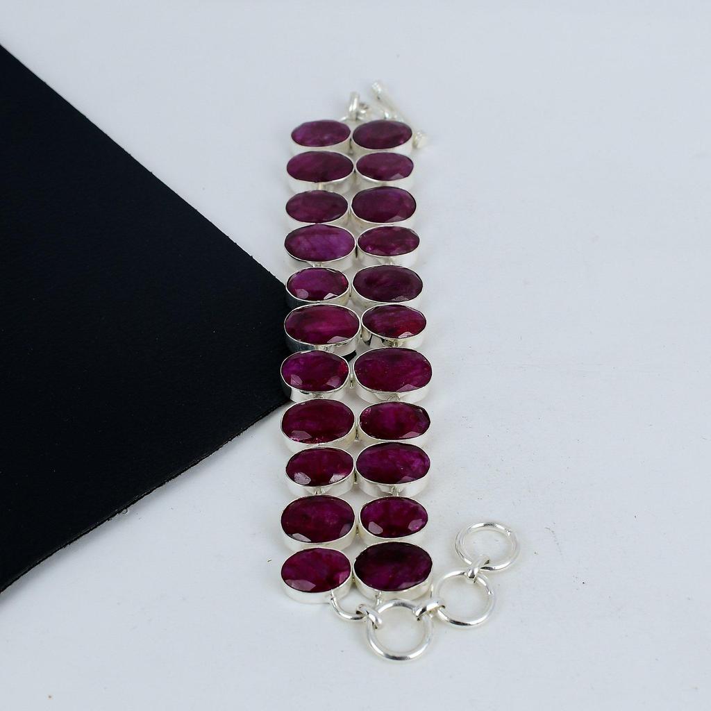 Dainty Kashmir Ruby Gemstone Handmade 925 Sterling Silver Bracelet, Kashmir Ruby Bracelet For Wife , Unisex Bracelet, Easter Gift