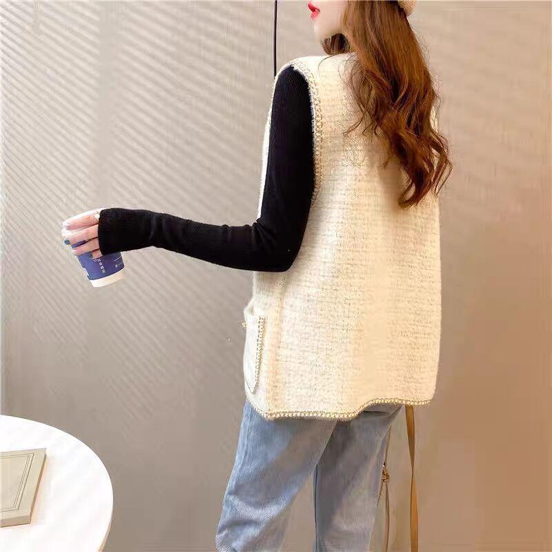 Women's Knitted Vest Jacket Short Loose Knitted Sleeveless Cardigan Spring Autumn V-neck Imitation Mink Knitted Vest