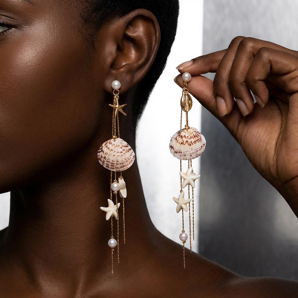 Boho Shell Long Tassel Drop Earrings for Women Summer Beach Starfish Conch Dangle Earring Trendy Holiday Party Jewelry Gift