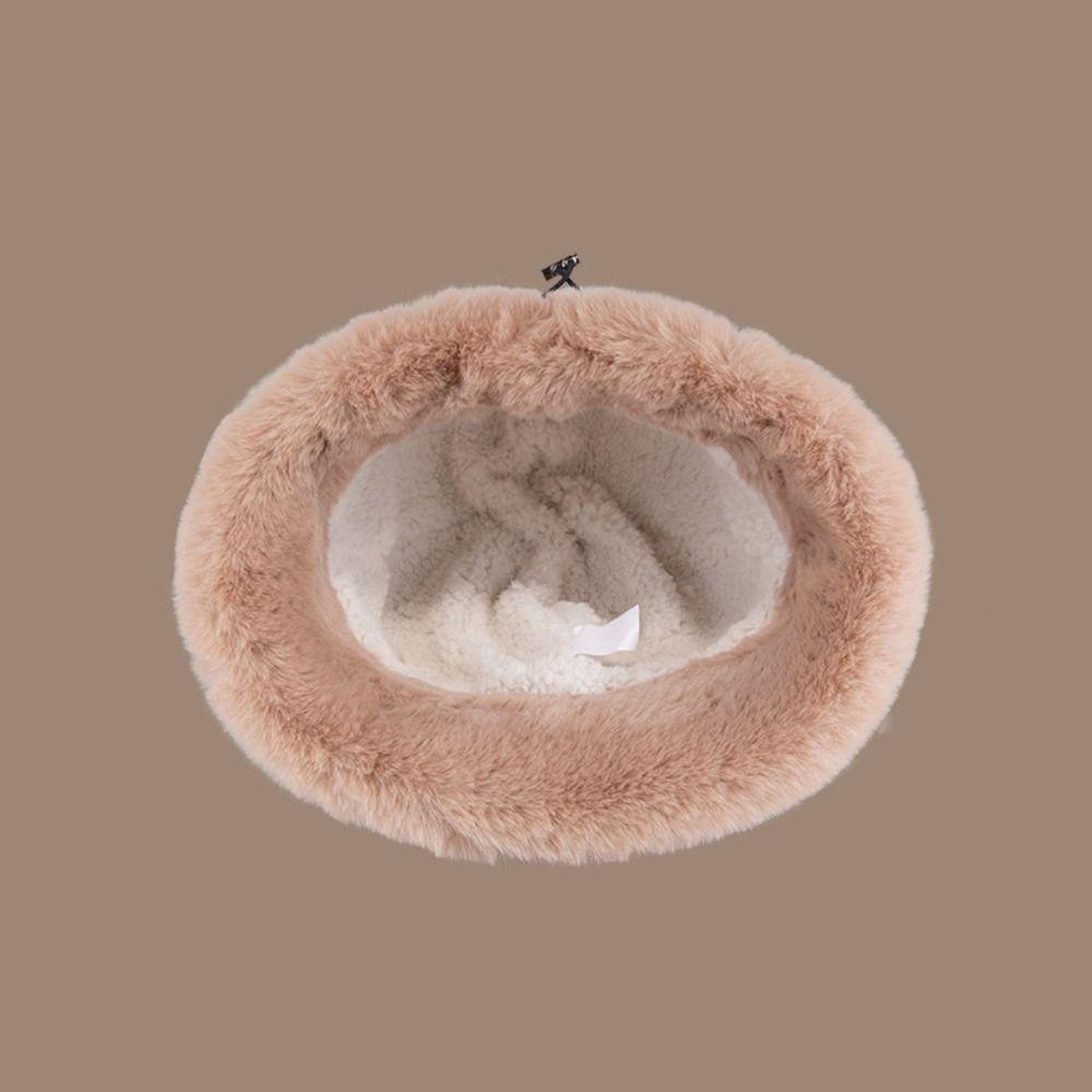 Windproof Fluffy Fur Bucket Hat Soft Warm Cap Cute Winter Fisherman Hat  Outdoor
