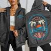 Isola Beach Blue Word Printing Zipper Hoodies Women Casual Pocket Hoody Loose Streetwear Fleece Autumn Clothing