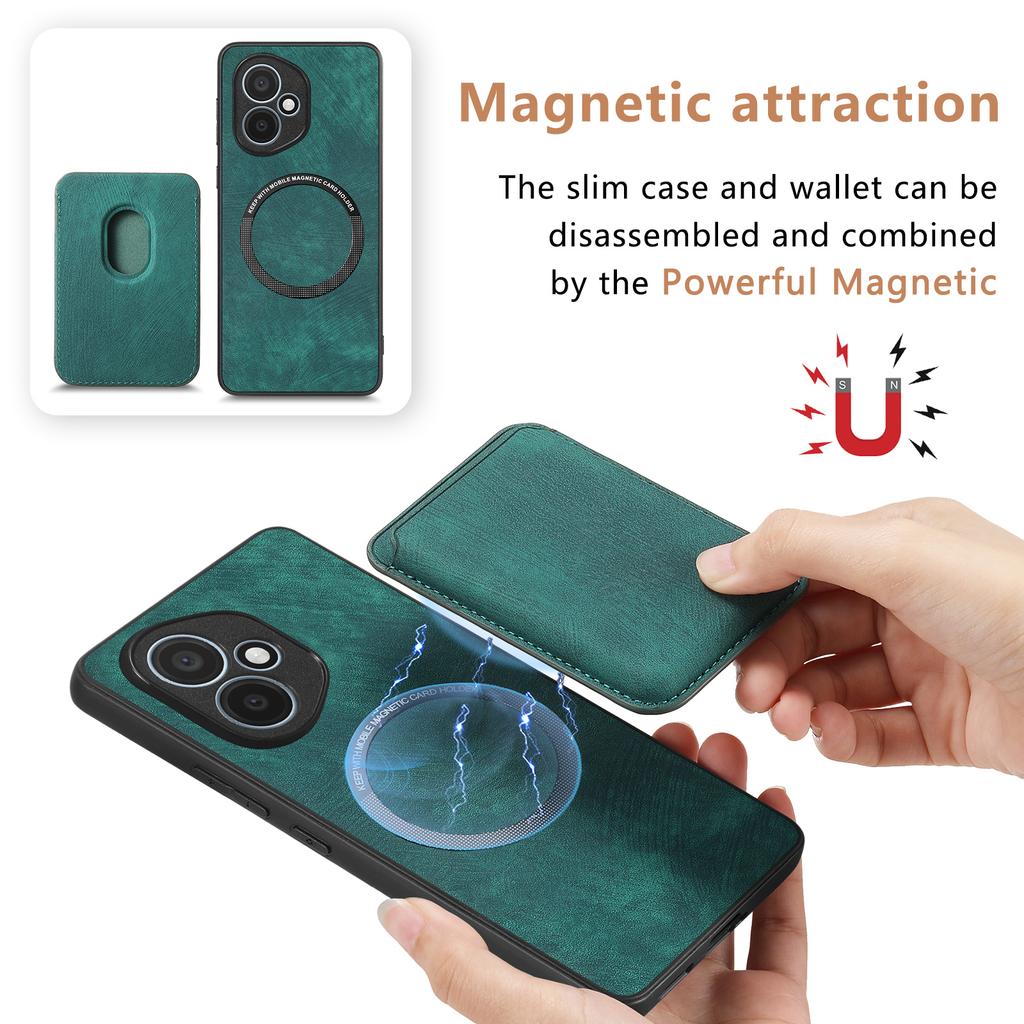 For Honor 400 5G (Global) Magnetic Case Leather Back Cover with Detachable Card Holder